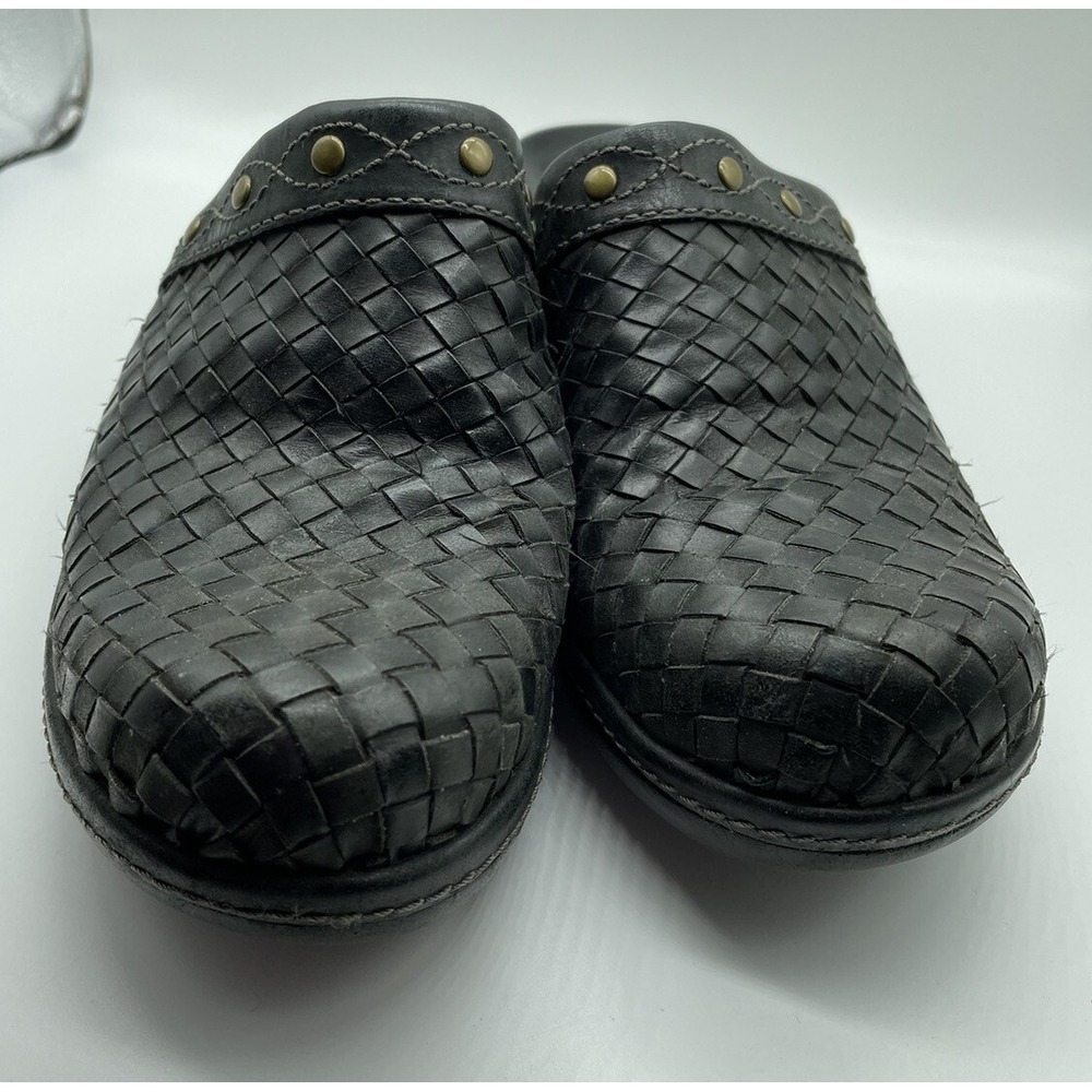 Ecco Leather Woven Mule Clogs Womens Black Comfort Casual Size 38 US 7.5